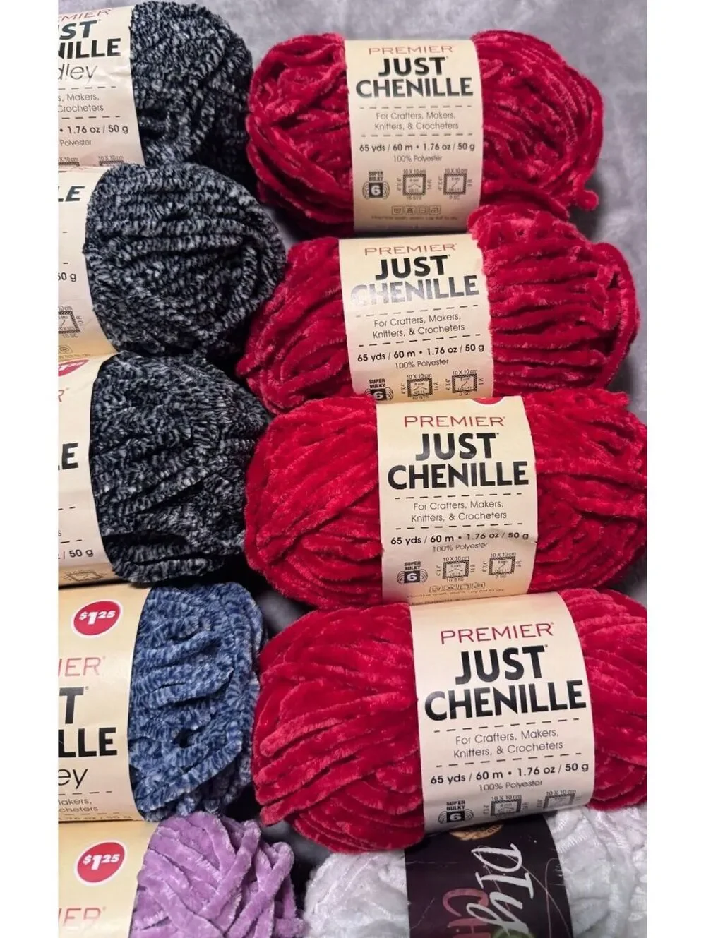 Premier Just Chenille Yarn Lot of 13 Super Bulky 1lb 10oz 714 yards.
